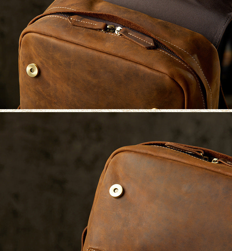 Men's Backpack Handcrafted Genuine Cowhide Leather Fashion Retro Crazy Horse Men's Travel Bag 