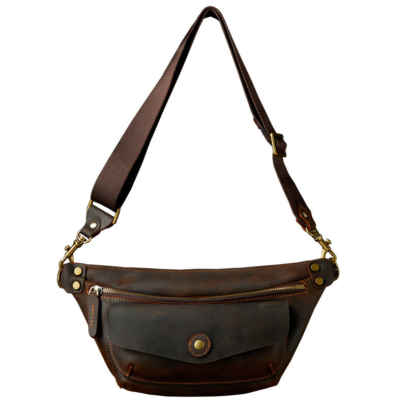 Men's Bust Bag Handmade Cowhide Genuine Leather Unique Waist Pouch Retro Casual Fashion Men's Crossbody Bag Shoulder Bag 