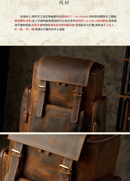 Men's backpack cowhide genuine leather handmade large capacity travel fashion computer bag 