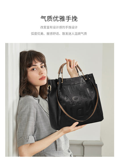 Genuine leather ladies bag large capacity bucket bag shaped mother print shoulder bag handbag temperament elegant handbag.bag