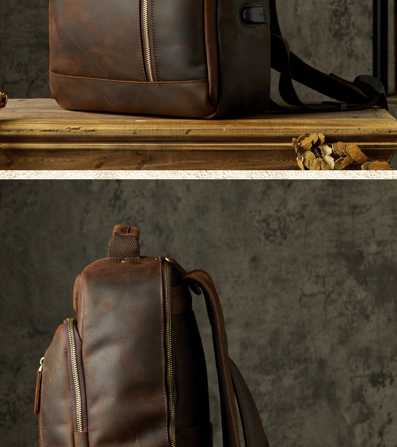 Men's backpack handmade cowhide travel bag retro large capacity computer bag 