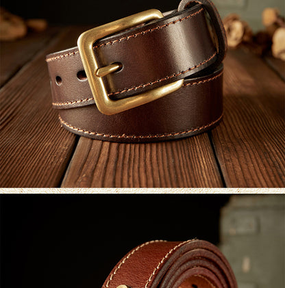 Men's Belt Handmade Cowhide Genuine Leather Needle Buckle Retro Casual Korean Fashion Men's Belt