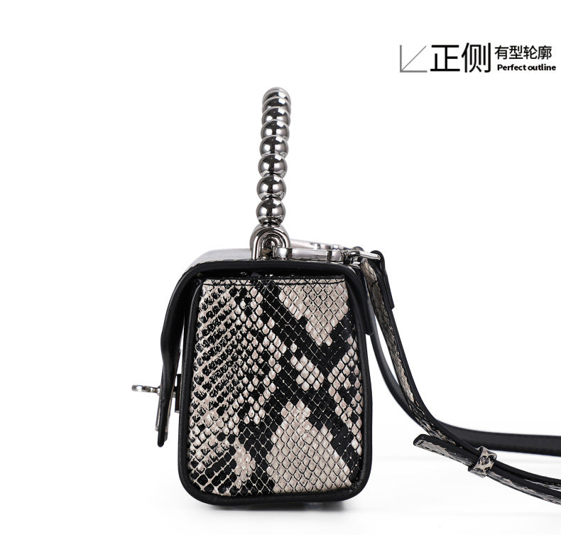 Genuine leather python pattern women's bag trend square bag pearl handbag retro shoulder bag. Pochette