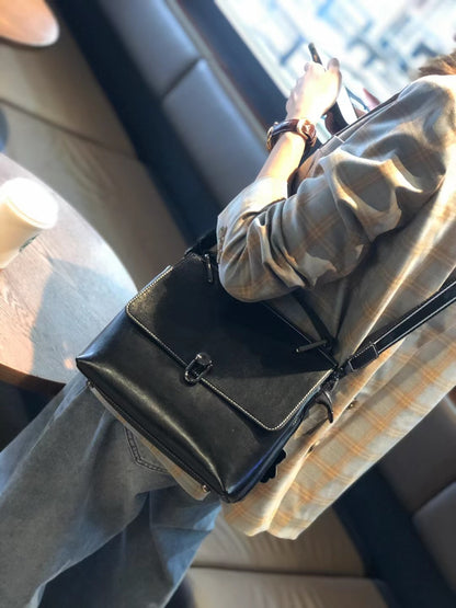 Genuine leather women's bag top layer cowhide handbag shoulder bag large capacity lock bag retro handbag.bag