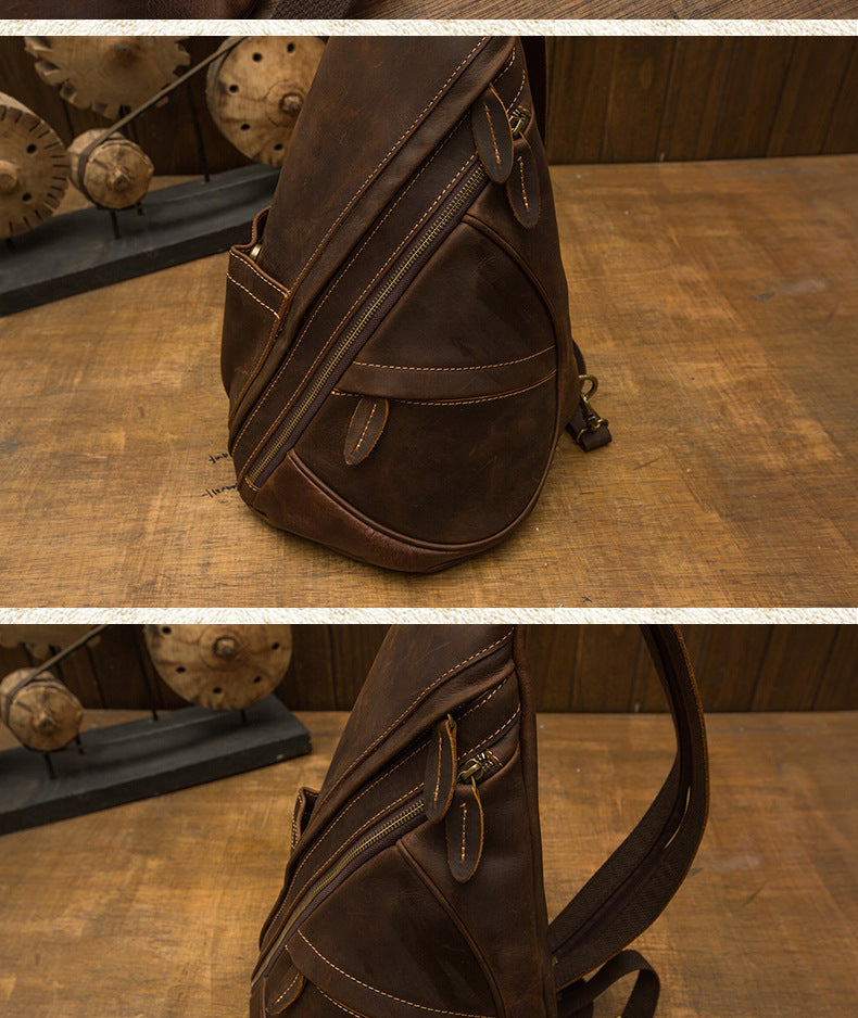 Men's Bust Bag Genuine Cowhide Leather Handmade Fashion Large Capacity Multifunctional Retro Crossbody Bag Casual Two Shoulder Backpack Rucksack 