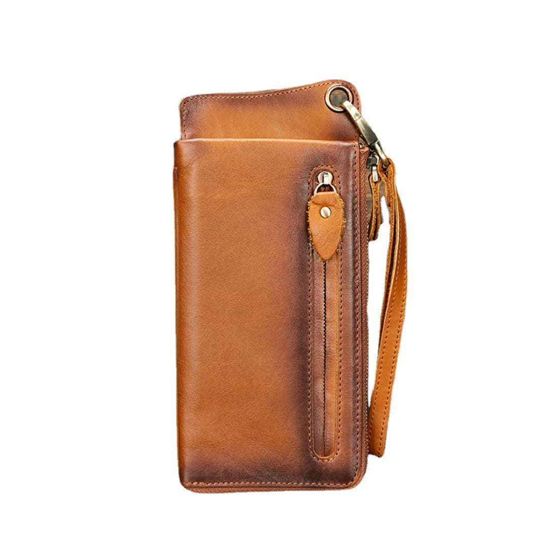 Men's long wallet Cowhide zipper Card holder Large capacity clutch bag Men's wallet 