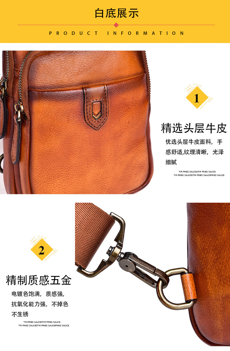 Men's bust bag Genuine cowhide leather casual retro crossbody bag for men 