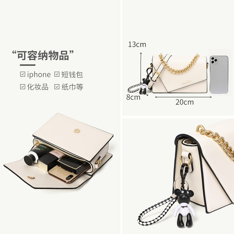 Women Bag Genuine Leather Simple Crossbody Bag Chain Bag Handbag Square Bag Fashion Shoulder Bag.Pochette