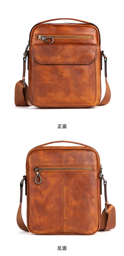 Men's Shoulder Bag Genuine Cowhide Leather Retro Casual Male Crossbody Bag 