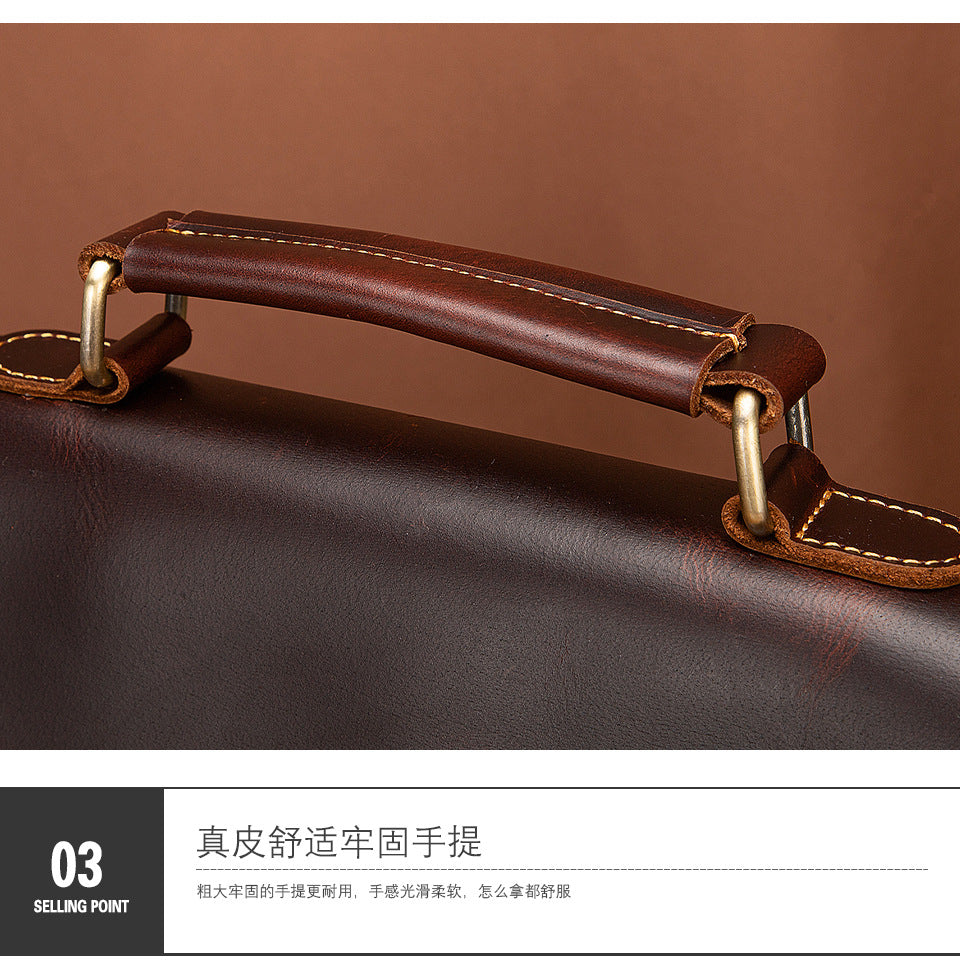 Men's Briefcase Handbag Cowhide Genuine Leather Retro Business Computer Bag for Men 