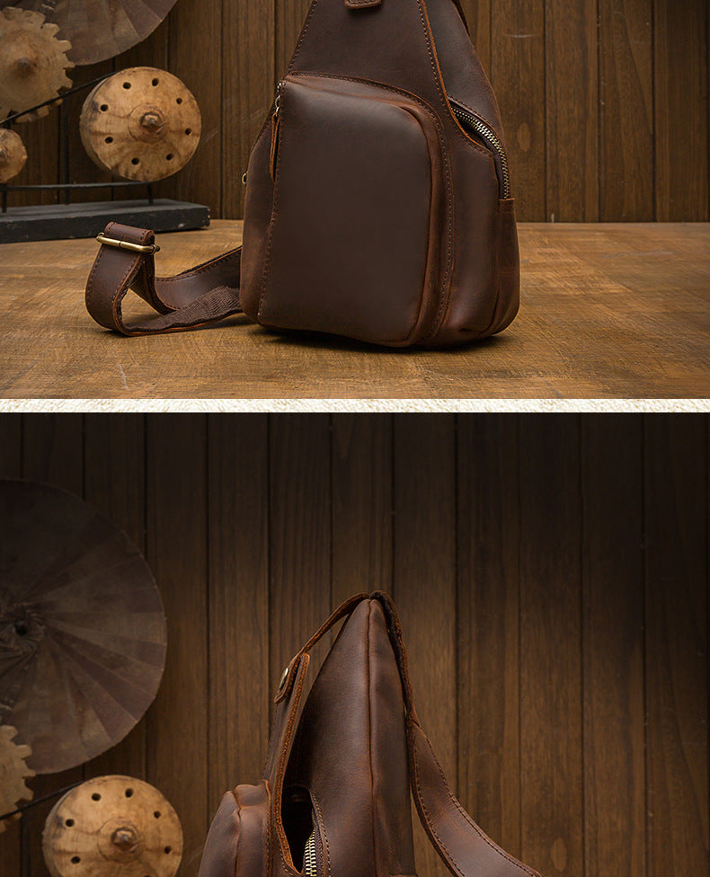 Men's Bust Bag Handmade Retro Large Capacity Cowhide Casual Men's Crossbody Bag 