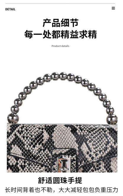 Genuine leather python pattern women's bag trend square bag pearl handbag retro shoulder bag. Pochette