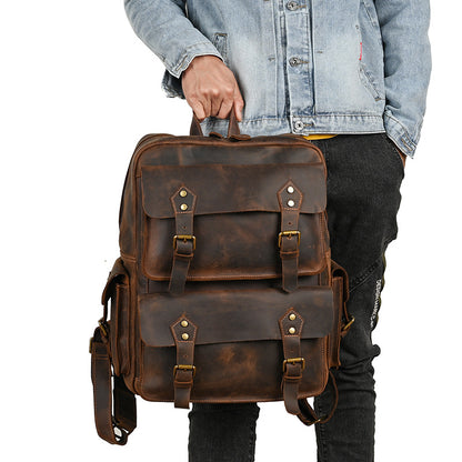 Men's backpack Cowhide genuine leather large capacity outdoor casual men's travel bag computer bag 