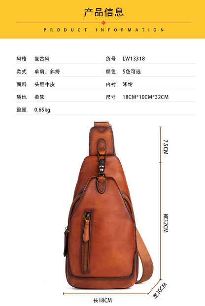 Men's bust bag Genuine cowhide leather retro casual crossbody bag for men 