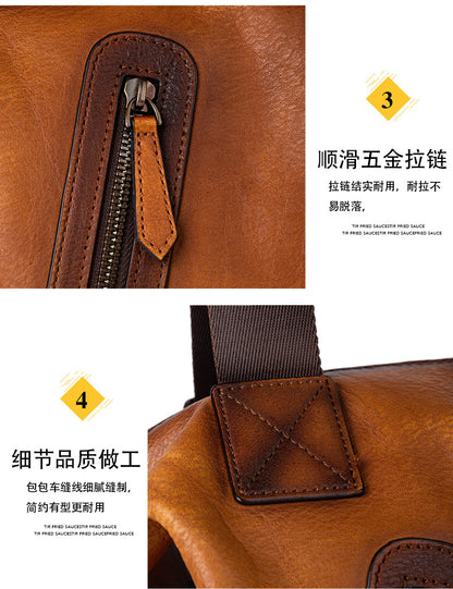 Men's Handbag Genuine Cowhide Leather Retro Casual Men Bag 