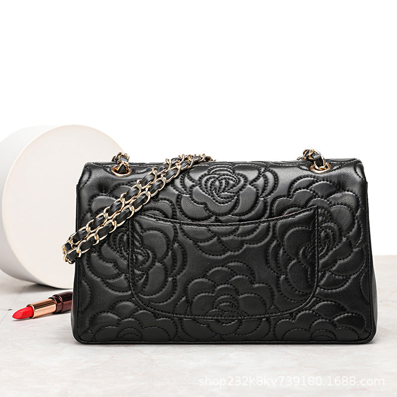 Sheep leather women's bag floral pattern chain bag genuine leather fashion shoulder bag that goes with anything. Pochette