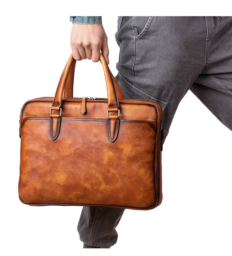 Men's Briefcase Cowhide Genuine Leather Business Commuter Computer Bag File Bag Men's Handbag 