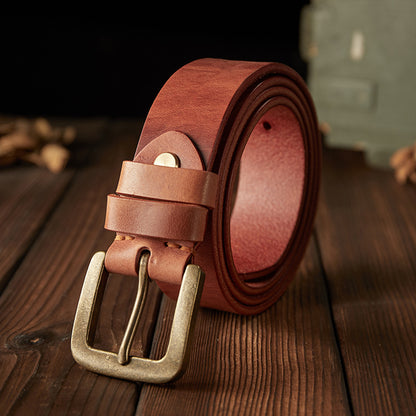 Men's belt handmade original retro cowhide genuine leather needle buckle casual simple copper buckle belt for men 