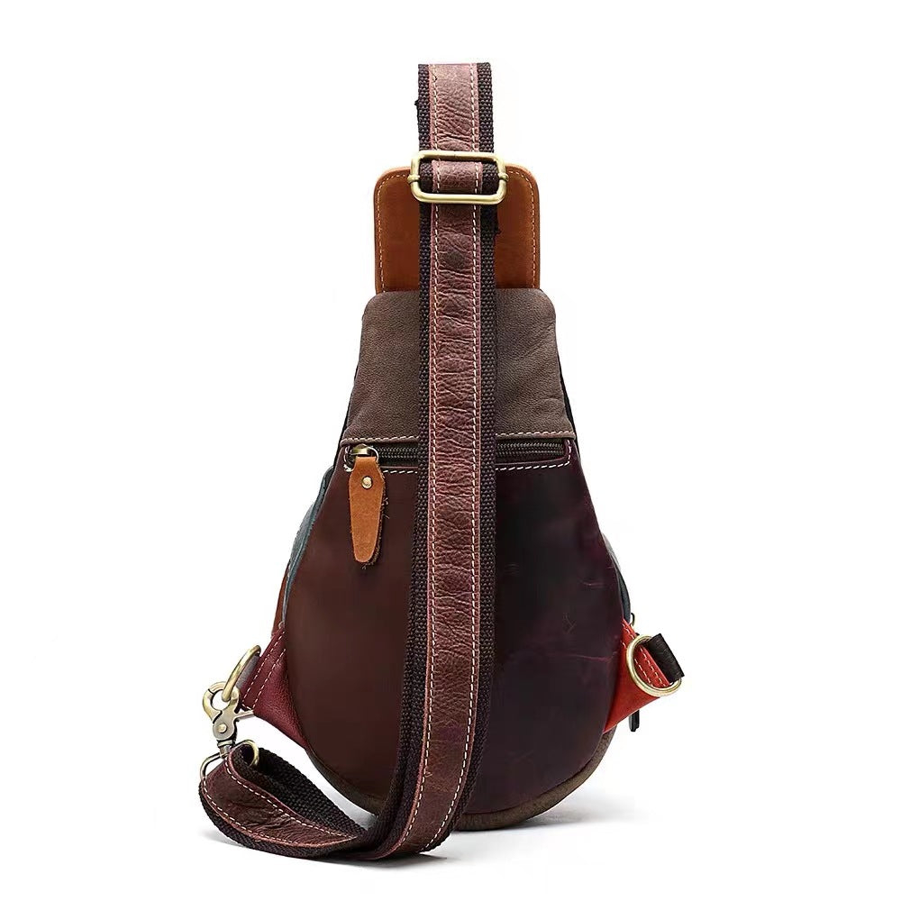 Men's Shoulder Bag Genuine Cowhide Leather Retro Fashion Hat Bag Bust Bag Men's Waist Pouch Crossbody Bag 