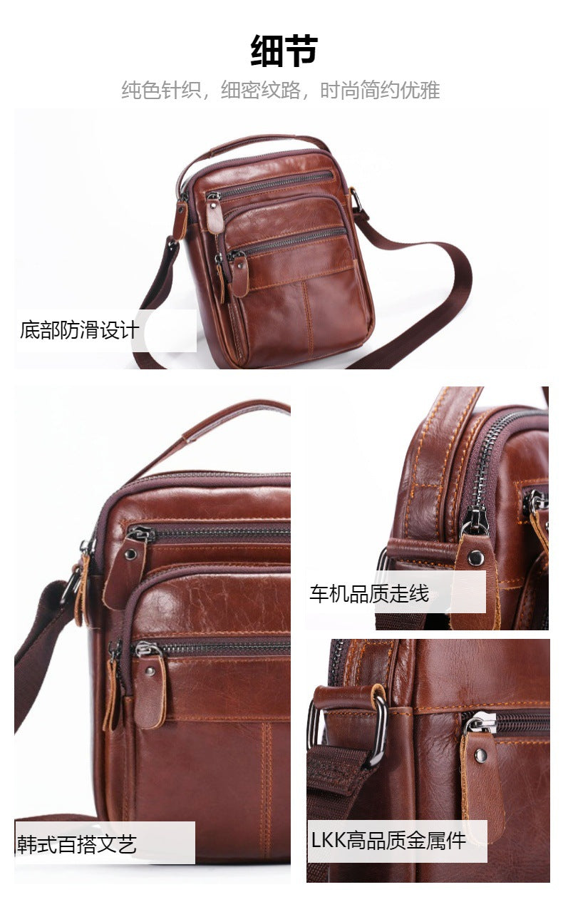 Men's Shoulder Bag Genuine Cowhide Leather Crazy Horse Retro Casual Large Capacity Crossbody Bag for Men 