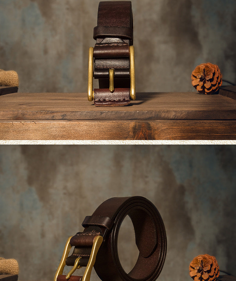 Men's Belt Handmade Cowhide Genuine Leather Copper Needle Buckle Casual Fashion Men's Belt 