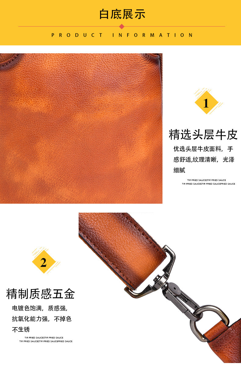 Men's bust bag Genuine cowhide leather retro casual men crossbody bag 