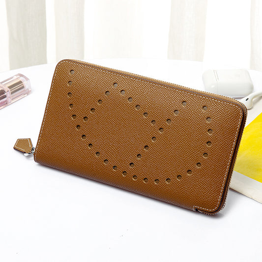 Ladies Zipper Wallet Palm Line Wallet Genuine Leather Long Wallet Zipper Cowhide Wallet Large Item Ladies Wallet