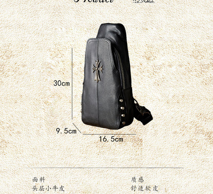 Men's bust bag handmade cowhide genuine leather fashion individuality multifunctional male crossbody bag shoulder bag 