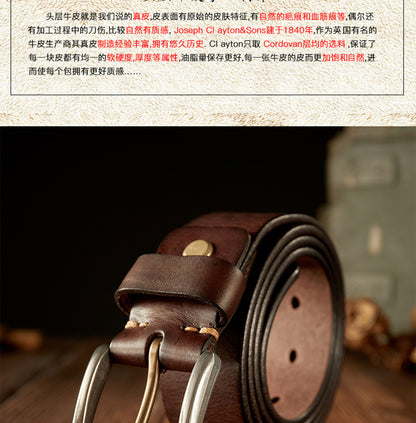 Men's Belt Genuine Cowhide Leather Handmade Needle Buckle Casual Vintage Men's Belt 