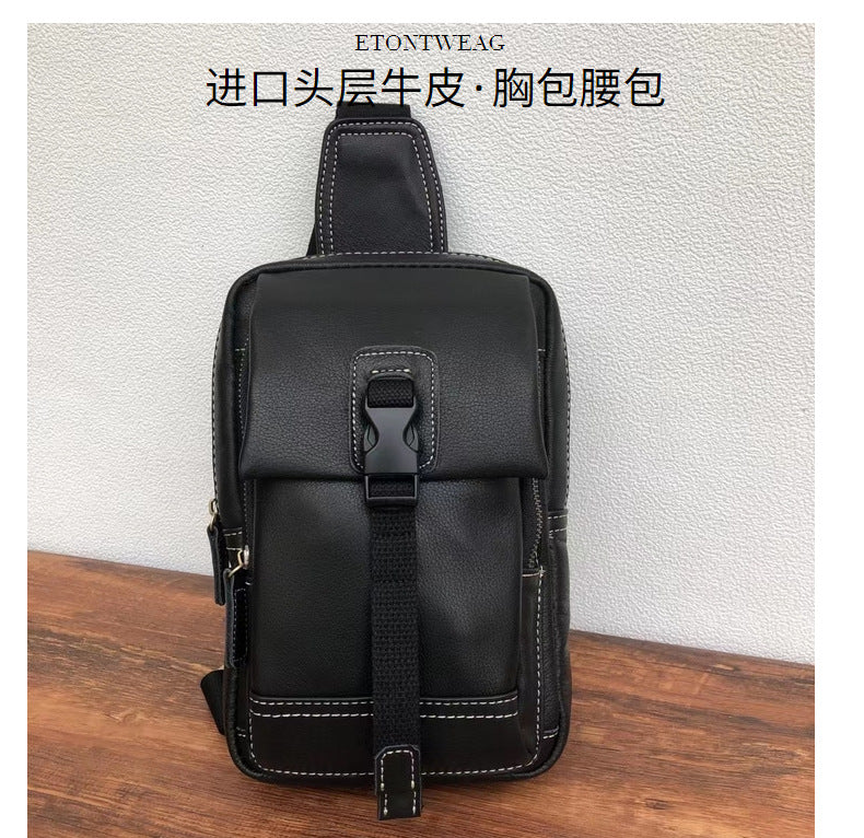 Men's bust bag genuine cowhide leather fashion multifunctional shoulder bag waist pouch crossbody bag for men 