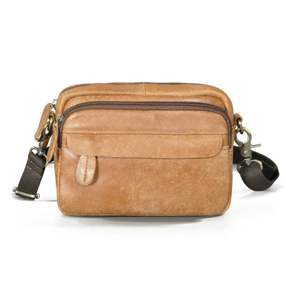 Men's Waist Pouch Cowhide Genuine Leather Simple Fashion Retro Outdoor Men's Bust Bag Shoulder Bag 