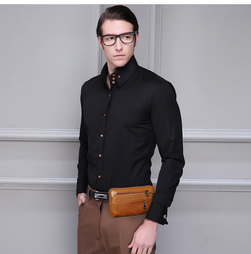 Men's Waist Pouch Cowhide Genuine Leather Retro Fashion Casual Outdoor Men's Bag 