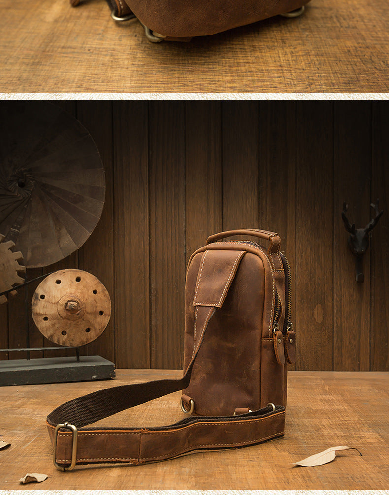 Men's Bust Bag Handmade Genuine Cowhide Leather Fashion Unique Men's Shoulder Bag Crossbody Bag 