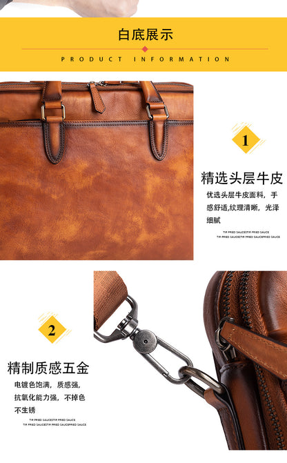 Men's Briefcase Cowhide Genuine Leather Business Commuter Computer Bag File Bag Men's Handbag 