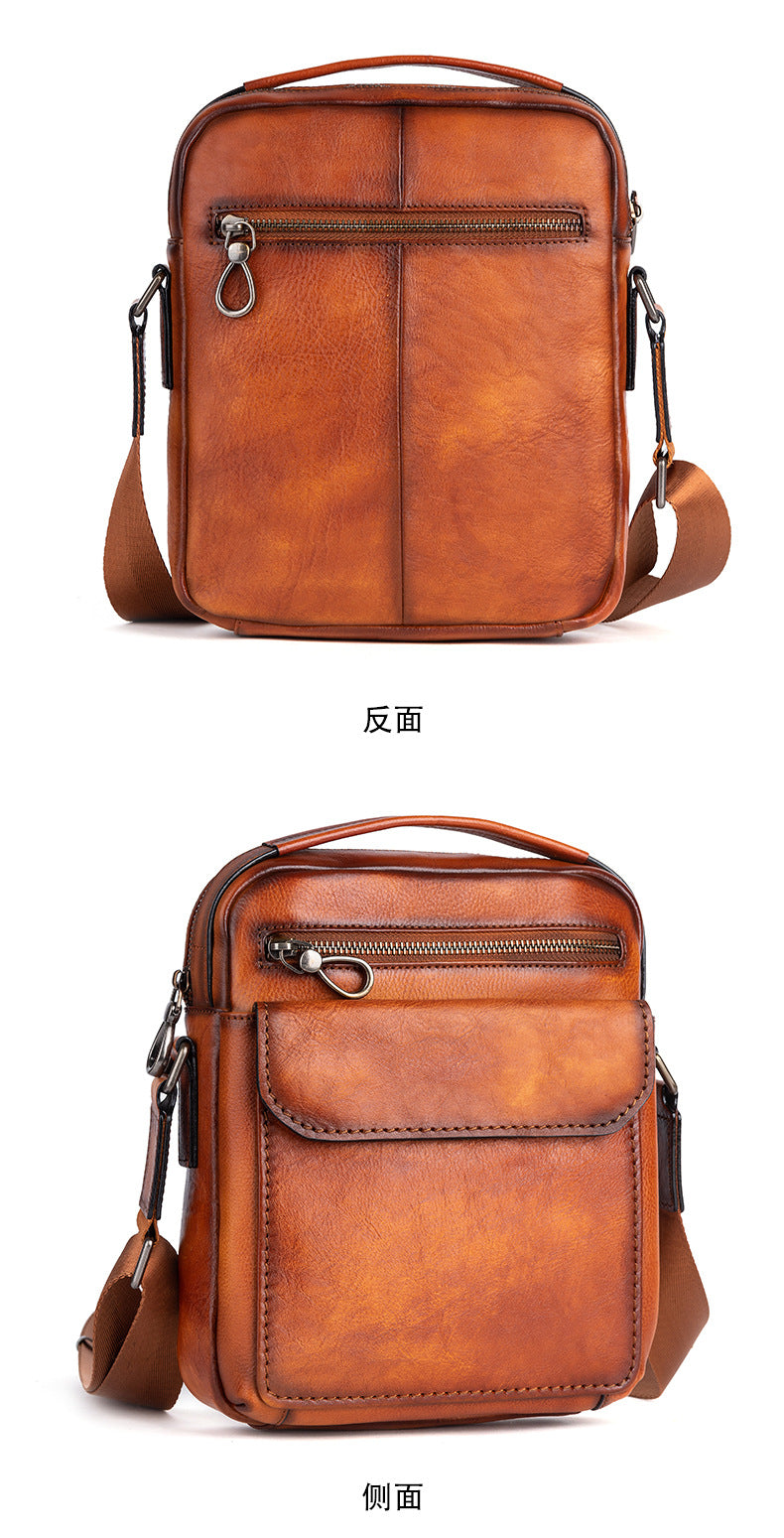 Men's Shoulder Bag Genuine Cowhide Leather Retro Casual Male Crossbody Bag 