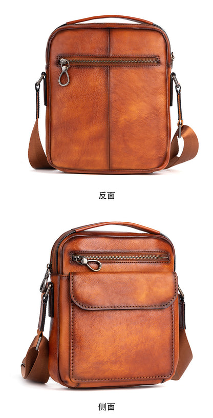 Men's Shoulder Bag Genuine Cowhide Leather Retro Casual Male Crossbody Bag 