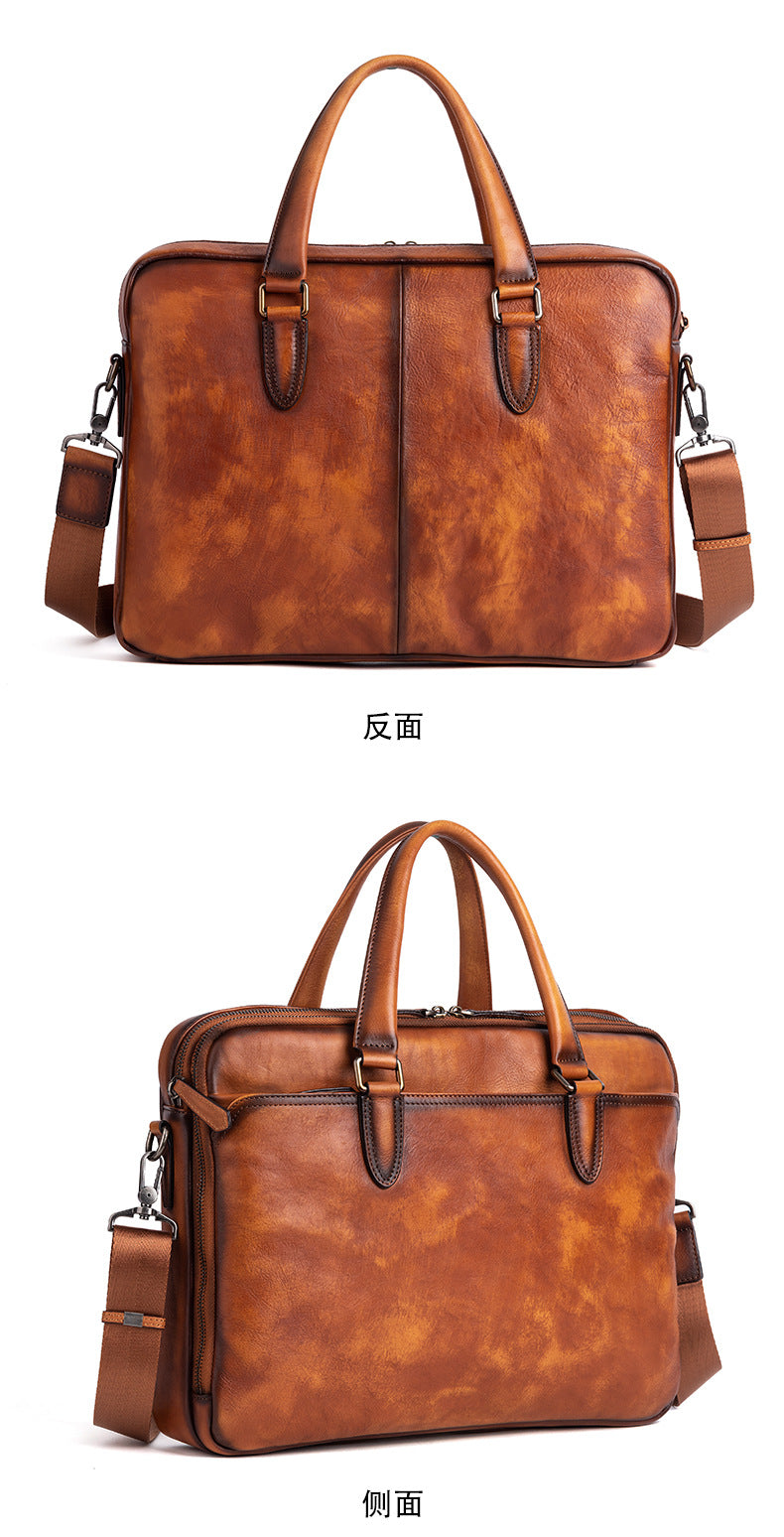 Men's Briefcase Cowhide Genuine Leather Business Commuter Computer Bag File Bag Men's Handbag 