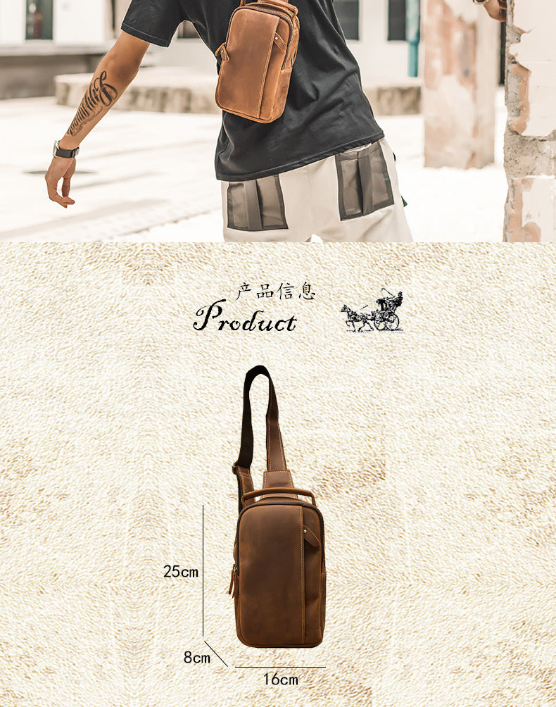 Men's Bust Bag Handmade Genuine Cowhide Leather Fashion Unique Men's Shoulder Bag Crossbody Bag 