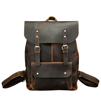 Men's Rucksack Korean Fashion Handmade Cowhide Genuine Leather Crazy Horse Outdoor Travel Bag Casual Computer Bag for Men 