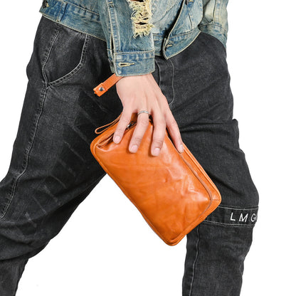 Men's Crossbody Bag Cowhide Genuine Leather Retro Casual Versatile Male Shoulder Bag Clutch Bag 