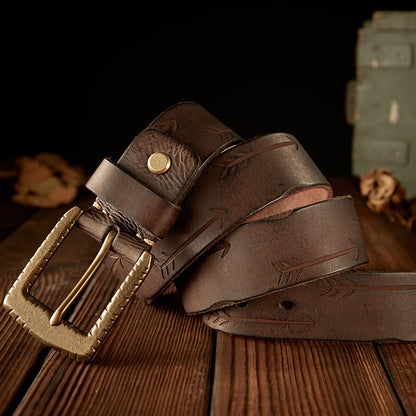 Men's Belt Handmade Vintage Genuine Cowhide Leather Needle Buckle Unique Fashion Casual Men's Belt 