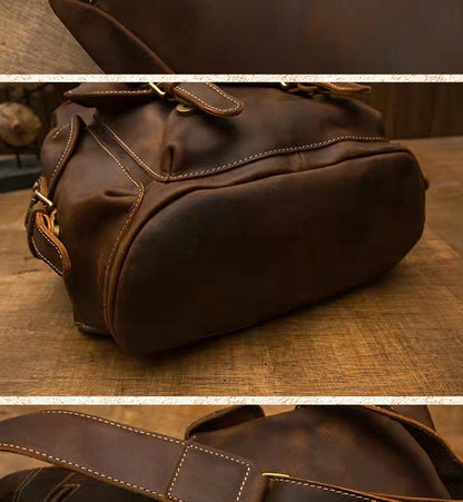 Men's backpack handmade genuine cowhide leather retro unique fashion casual travel bag 