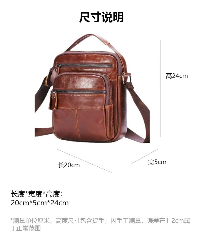 Men's Shoulder Bag Genuine Cowhide Leather Crazy Horse Retro Casual Large Capacity Crossbody Bag for Men 