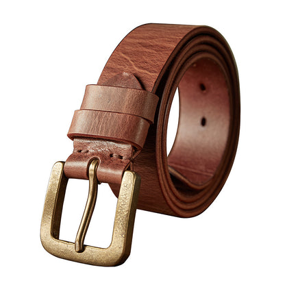 Men's belt handmade original retro cowhide genuine leather needle buckle casual simple copper buckle belt for men 