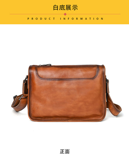 Men's Shoulder Bag Genuine Cowhide Leather Retro Casual Male Crossbody Bag 