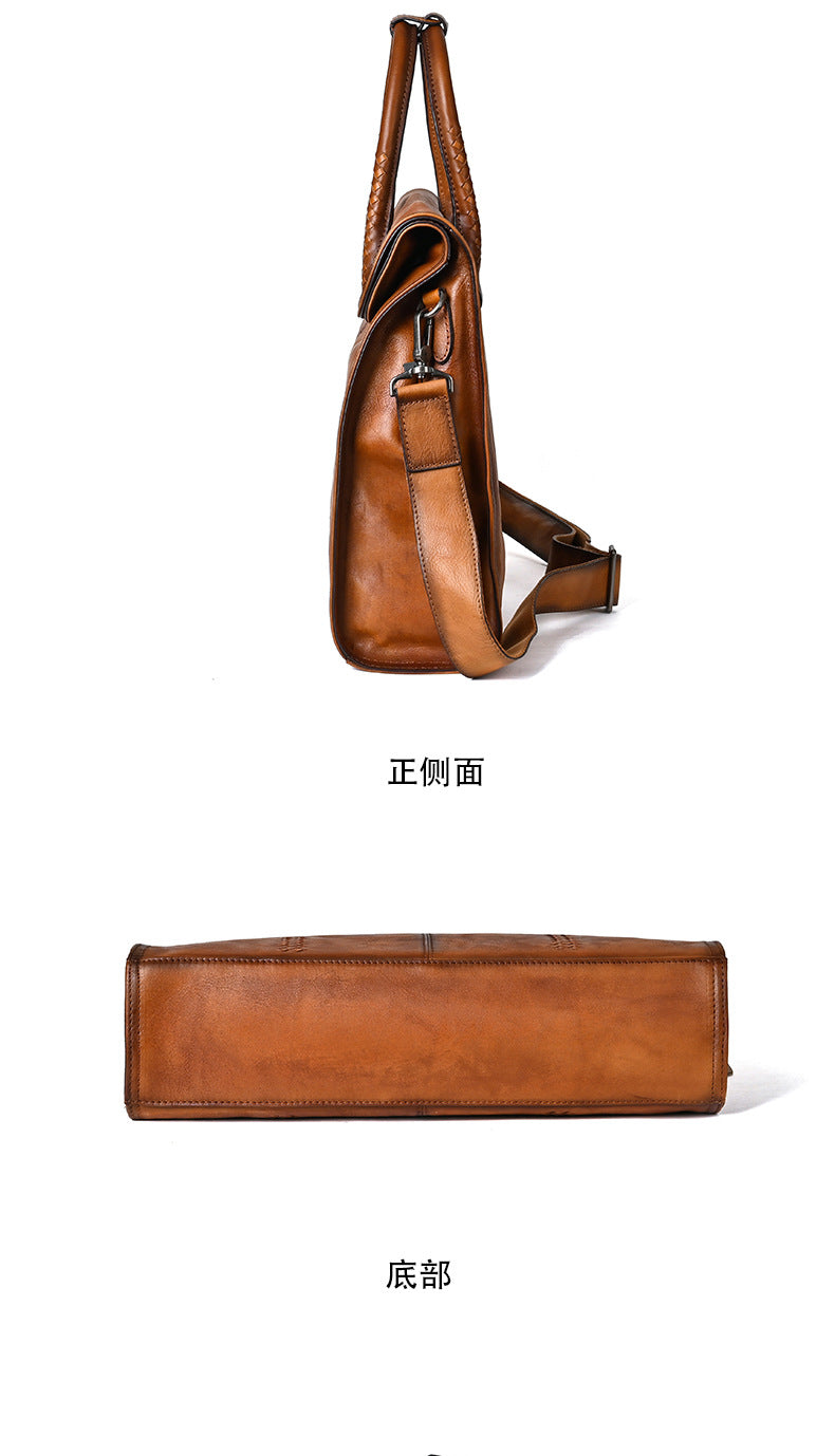 Men's briefcase genuine cowhide leather simple fashion retro casual business men's handbag computer bag 