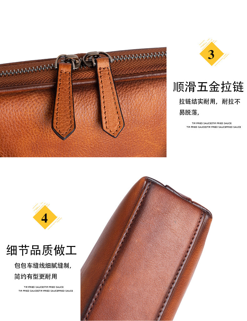 Men's Briefcase Genuine Cowhide Leather Retro Casual Men's Crossbody Bag Handbag 