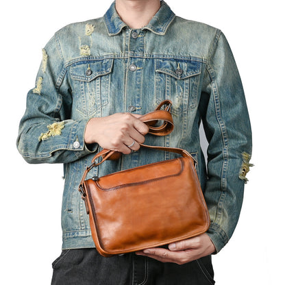 Men's Shoulder Bag Genuine Cowhide Leather Retro Casual Male Crossbody Bag 