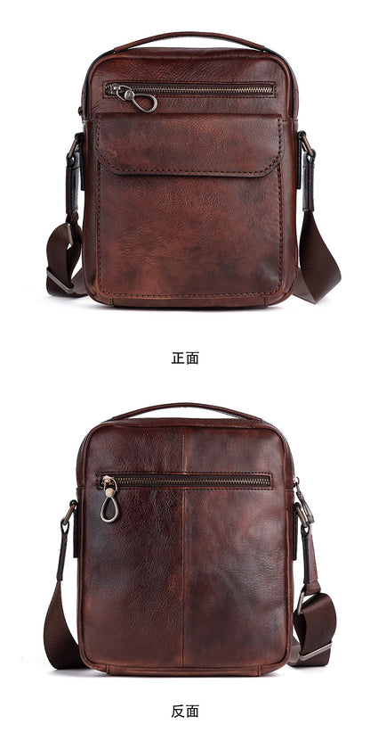 Men's Shoulder Bag Genuine Cowhide Leather Retro Casual Male Crossbody Bag 