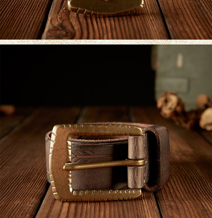 Men's Belt Handmade Vintage Genuine Cowhide Leather Needle Buckle Unique Fashion Casual Men's Belt 